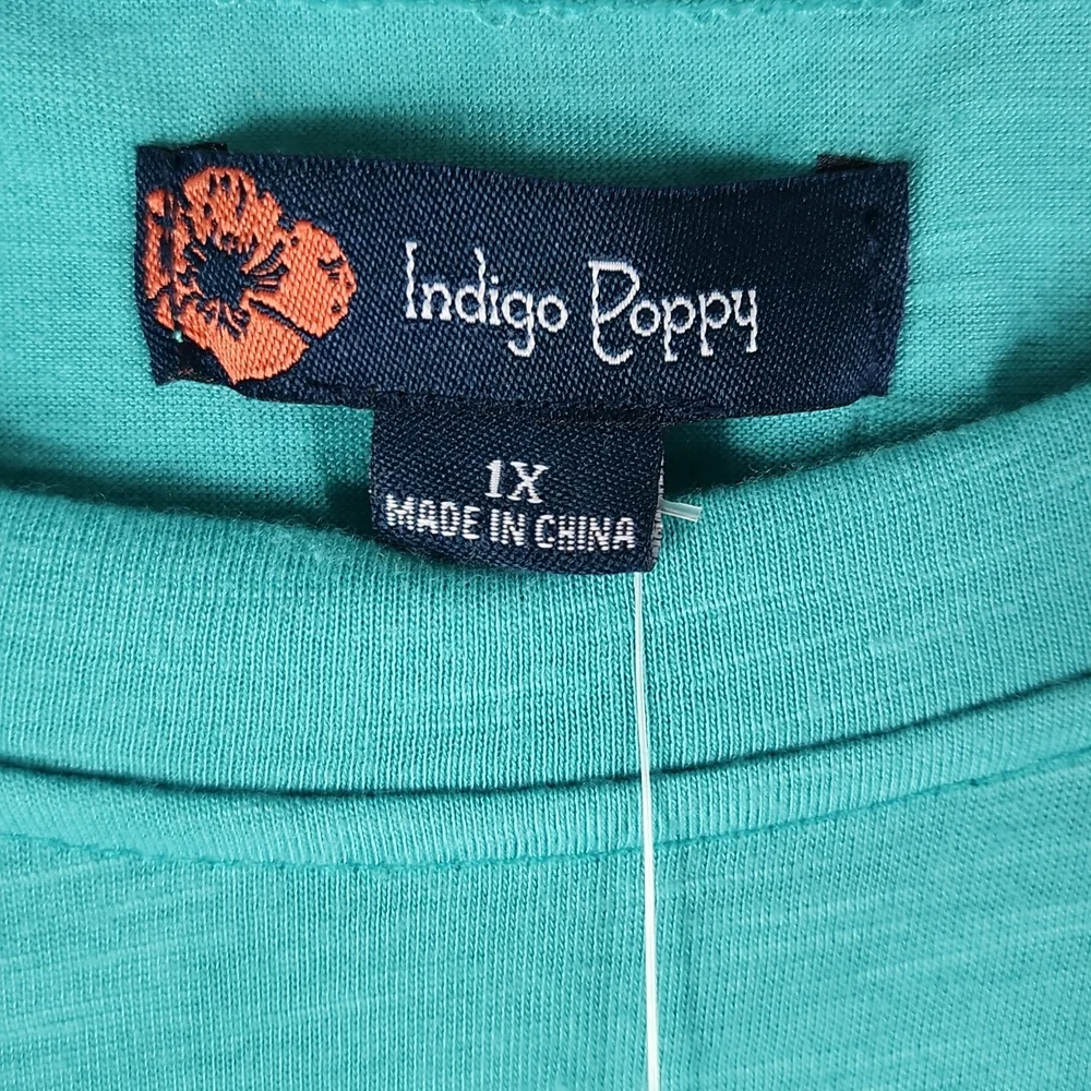 NWT, Indigo Poppy, Women's Teal top, short laced sleeves, with ruffle hemline. S - Picture 5 of 8